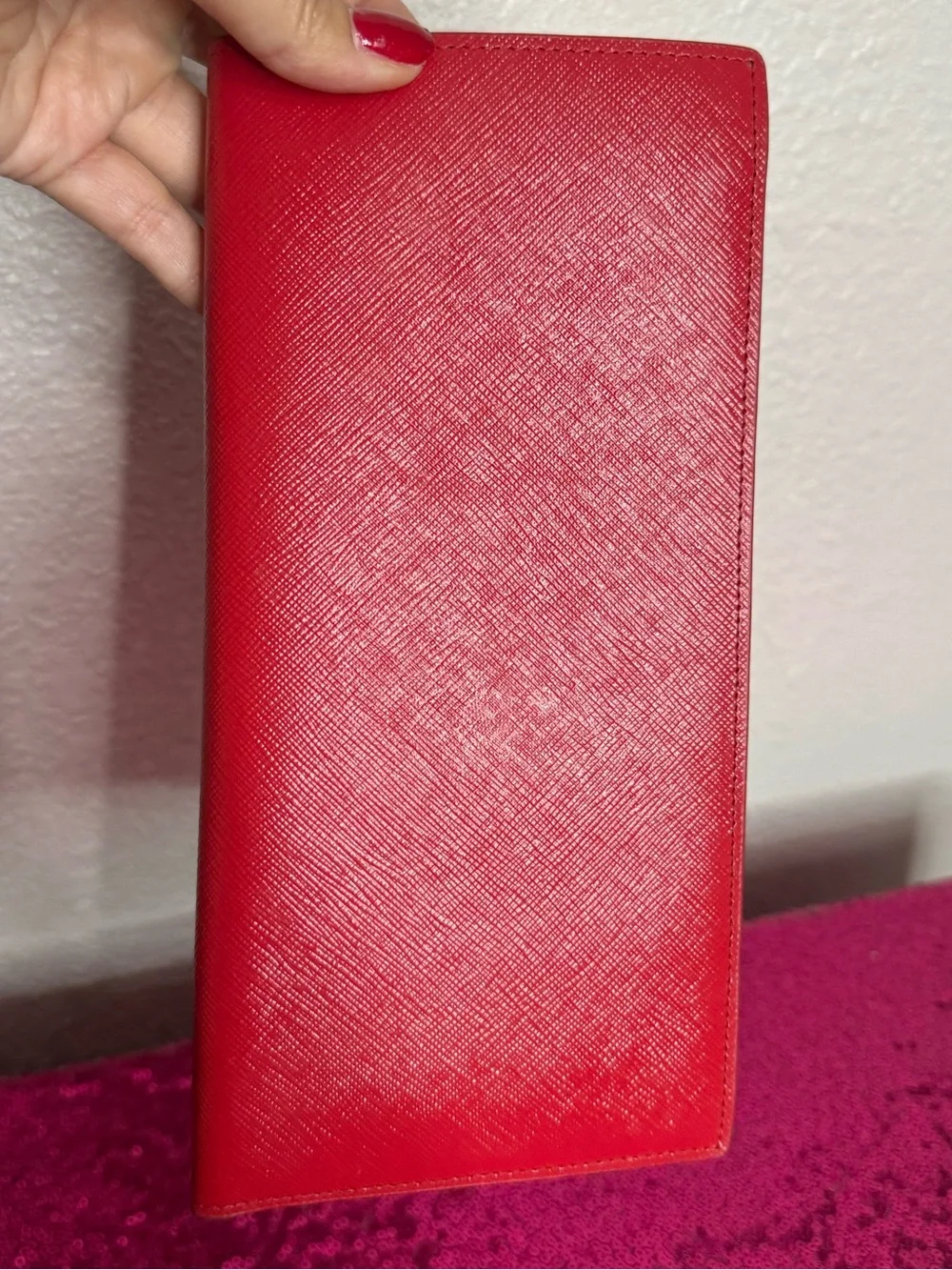 NORDSTROM ✈️ NEW - Cherrry Red, Beige Passport Wallet - 4 x9” Double Billfold